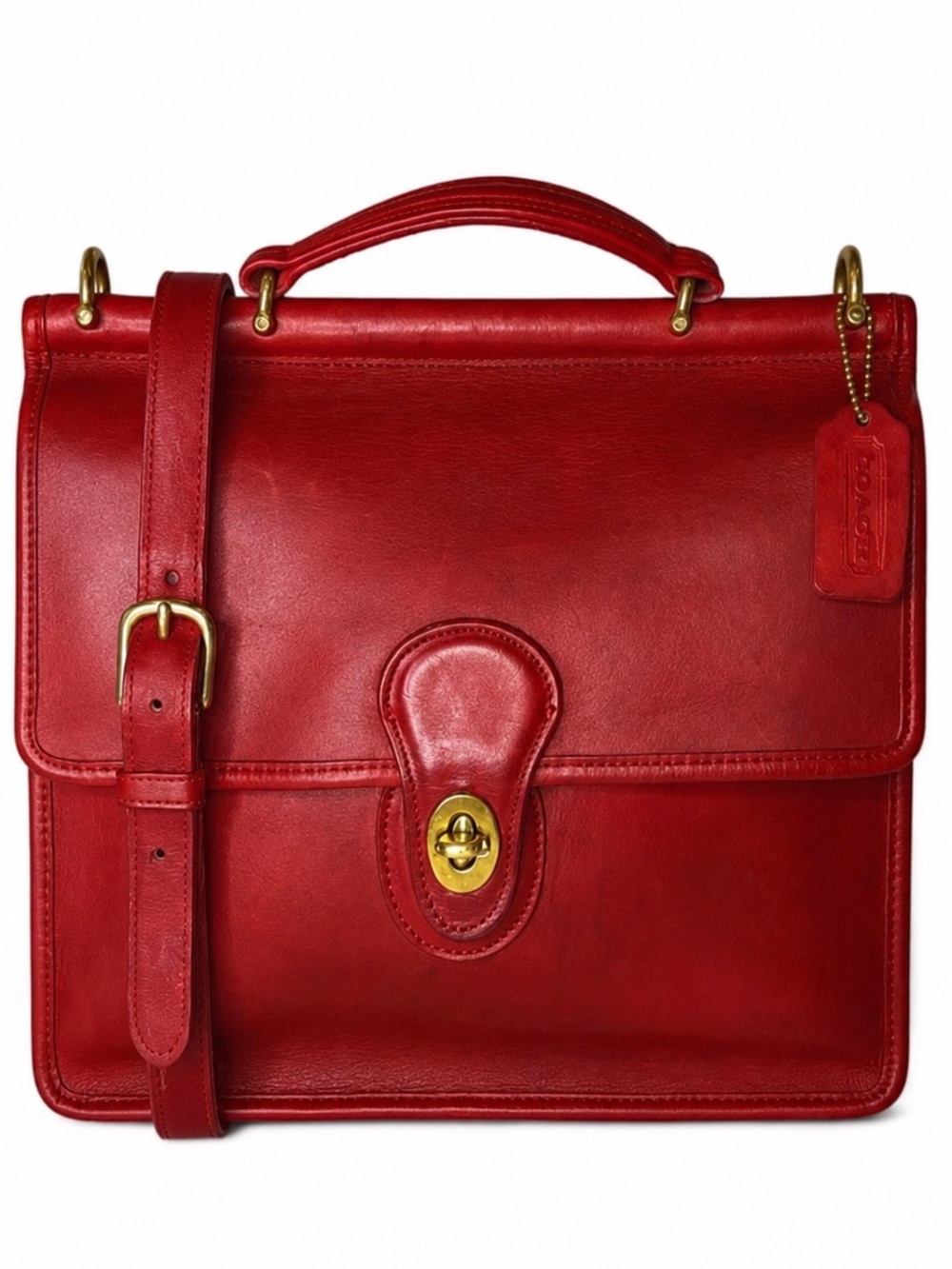 Vintage COACH Willis Red Glove Tanned Leather Turn Lock Satchel 9927 USA COA